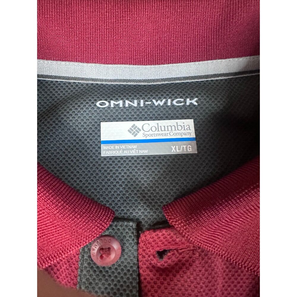 Columbia Omni-Wick Mens Polo Shirt Burgundy Maroon Short Sleeve Size XL - Picture 3 of 5
